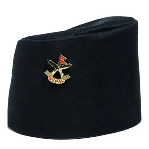 Home 72 Black Dhaka Bhadgaule Topi with Khukhuri cross and Nepal national flag – perfect gift
