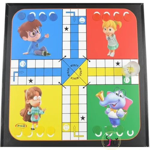 Screen-free family board game wooden ludo snakes ladders