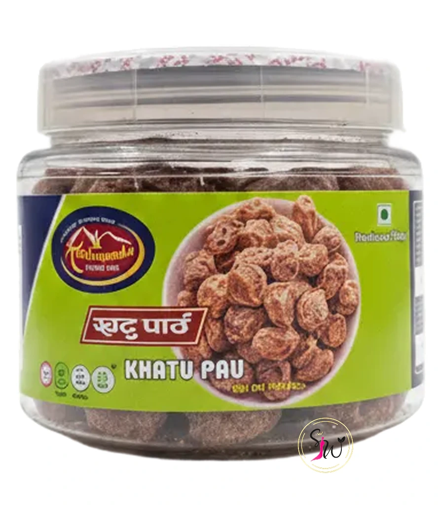 Kathmandu Khatu Pau (खट्टु पाउ) – 200g 1 A high-quality studio shot of Kathmandu Khatu Pau (खट्टु पाउ) jar containing spicy dried plums on a pure white background.