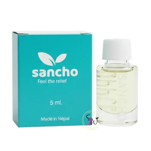 Sancho Therapeutic Oil bottle with Himalayan essential oil blend for pain relief, cold, and muscle recovery