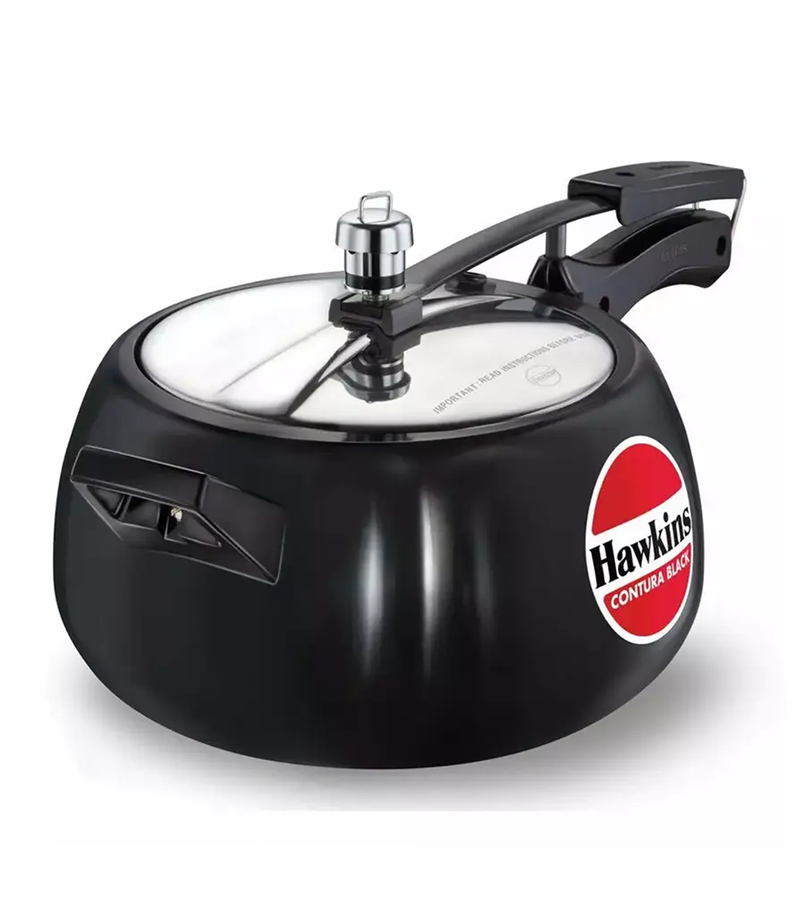 Hawkins Pressure Cooker Contura Black 1 Hawkins Contura Black XT 5 Litre pressure cooker with hard anodised body and induction-compatible base