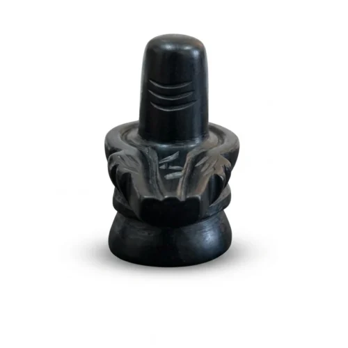 Hand-carved black stone Shiva Lingam for home mandir and puja.