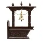 Jharokha Wooden Wall Bracket with Brass Bell – Traditional Wall Decor 2 Traditional wooden jharokha wall bracket with brass bell for entryway and pooja room decor