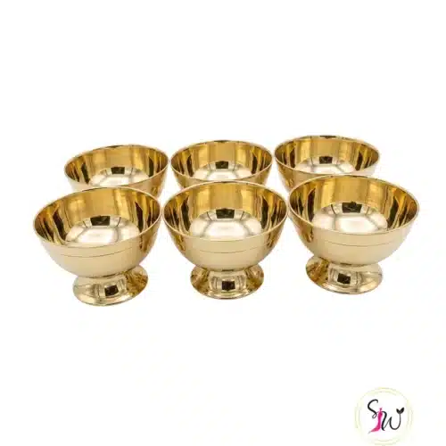 Brass pedestal dessert bowls set of 6 with gold finish and weighted base for elegant serving