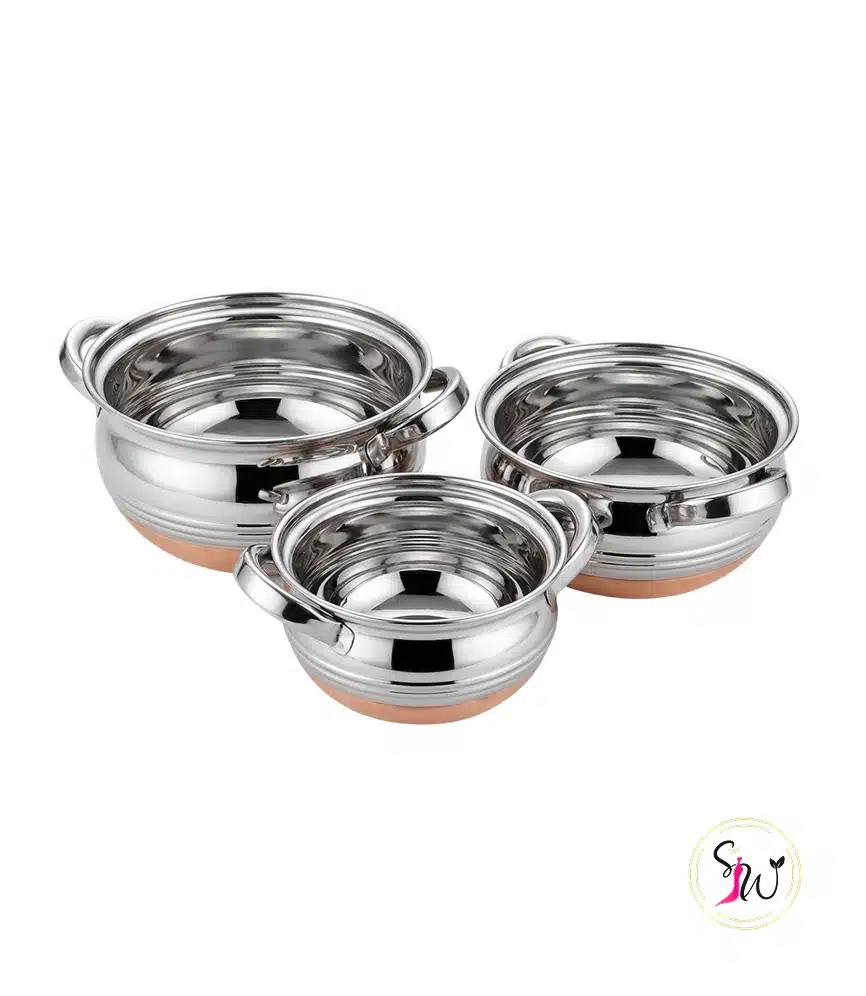 Copper-Bottom Handi Serving Bowl (Stainless Steel with Copper Base) 1 Copper-bottom stainless steel handi serving bowl for traditional slow cooking and serving