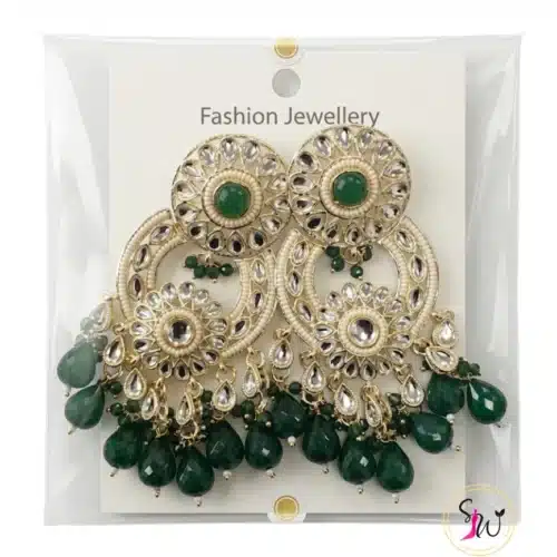 Green Kundan Chandbali Earrings
