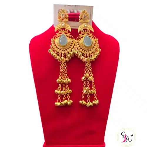 Kashmiri antique sunburst tassel drop earrings with oxidized gold finish and chain tassels