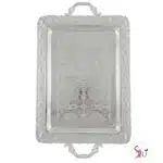 Ornate Rectangular Silver-Plated Serving Tray with Handles 2 Ornate rectangular silver-plated serving tray with engraved pattern and handles