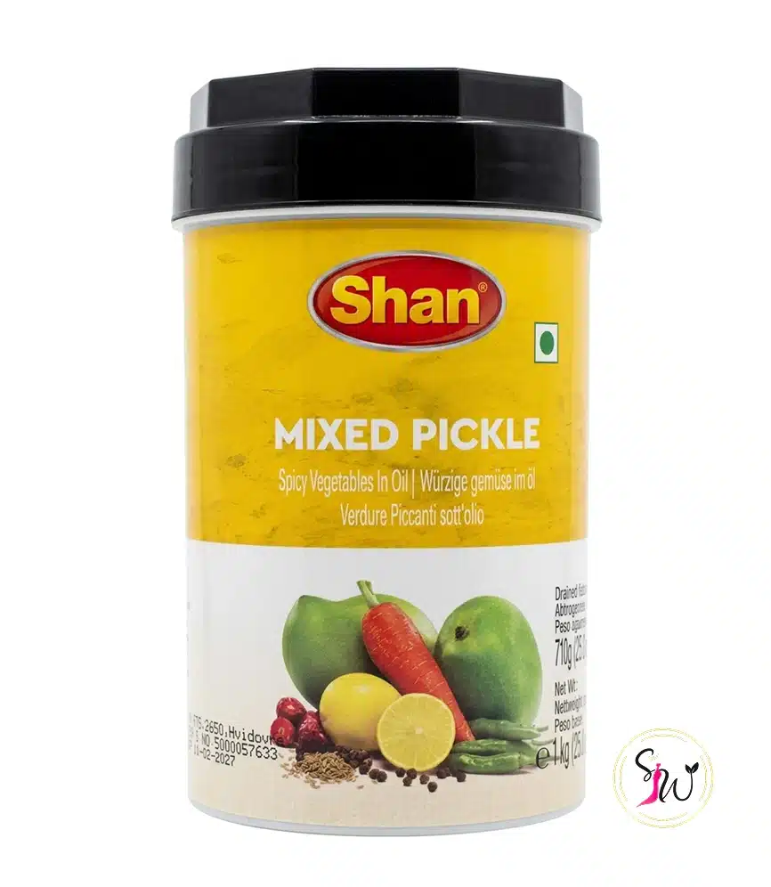 Shan Mixed Pickle – Spicy Vegetables in Oil 1 Shan Mixed Pickle spicy vegetables preserved in oil jar