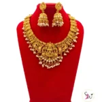 Antique Gold-Plated Lakshmi Temple Jewellery Set – Necklace & Jhumka Earrings 4 antique gold lakshmi necklace