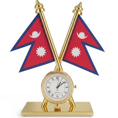 Nepal Flag Desk Clock with quartz timepiece