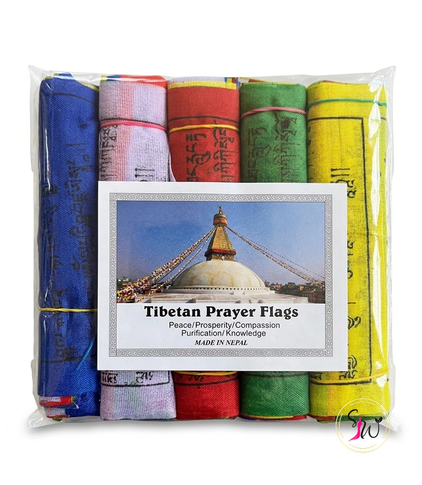 Tibetan Prayer Flags – Five Color Buddhist Flags (Made in Nepal) 1 Tibetan prayer flags five colors with Buddhist mantras made in Nepal