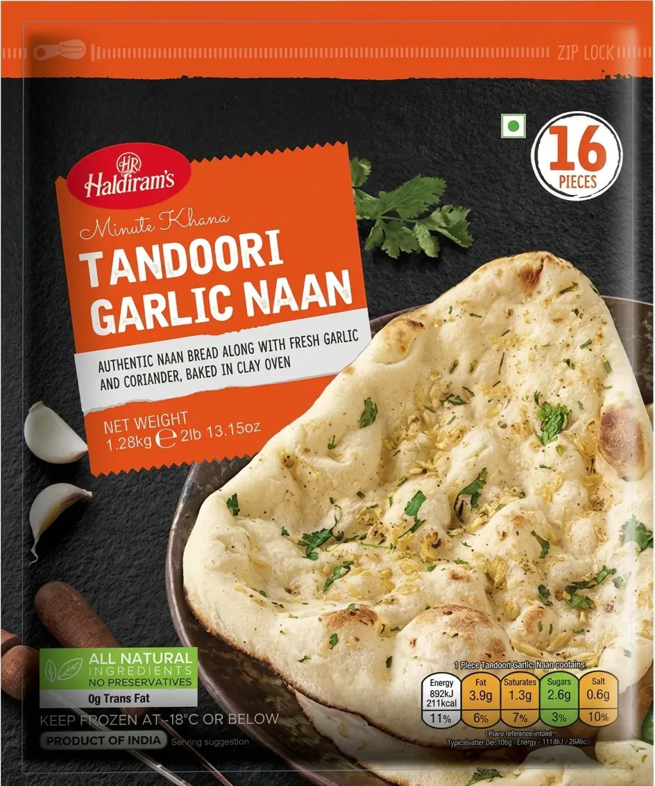 Haldiram’s Tandoori Garlic Naan 1 Haldiram’s Tandoori Garlic Naan – frozen garlic naan bread