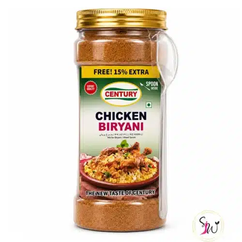 Century Chicken Biryani Masala 200 g jar with 15% extra free and spoon inside